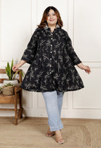 Plus Size Printed Women Black Tunic Dress-1300016