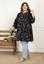 Plus Size Printed Women Black Tunic Dress-1300016