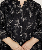 Plus Size Printed Women Black Tunic Dress-1300016