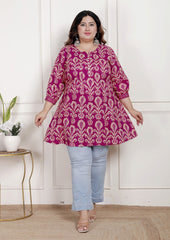 Plus Size Printed Women Pink Tunic Dress-1300017
