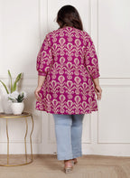 Plus Size Printed Women Pink Tunic Dress-1300017