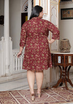 Plus Size Printed Women Maroon Tunic Dress-130021