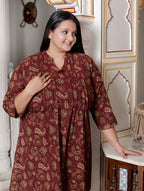 Plus Size Printed Women Maroon Tunic Dress-130021