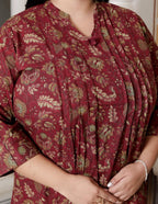 Plus Size Printed Women Maroon Tunic Dress-130021