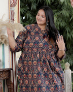 Plus Size Printed Women  Blue Tunic Dress-130023