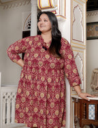 Plus Size Printed Women Maroon Tunic Dress-130024