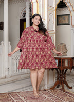 Plus Size Printed Women Maroon Tunic Dress-130024