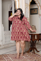 Plus Size Printed Women Maroon Tunic Dress-130024