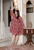 Plus Size Printed Women Maroon Tunic Dress-130024