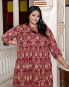 Plus Size Printed Women Maroon Tunic Dress-130024