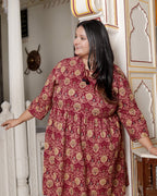 Plus Size Printed Women Maroon Tunic Dress-130024
