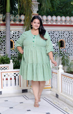 Plus Size Printed Women  Green Tunic Dress-130025