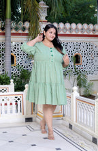 Plus Size Printed Women  Green Tunic Dress-130025