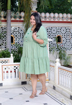Plus Size Printed Women  Green Tunic Dress-130025