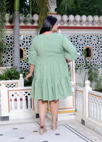 Plus Size Printed Women  Green Tunic Dress-130025
