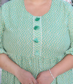 Plus Size Printed Women  Green Tunic Dress-130025