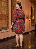 Rayon Printed Maroon Tunic Dress Plus Size-130026
