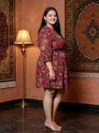 Rayon Printed Maroon Tunic Dress Plus Size-130026