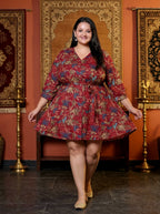 Rayon Printed Maroon Tunic Dress Plus Size-130026