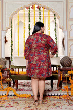 Plus Size Printed Women Maroon Tunic Dress-130026