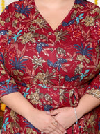 Plus Size Printed Women Maroon Tunic Dress-130026