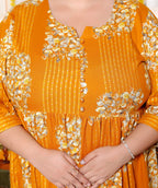 Plus Size Printed Women Mustard Tunic Dress-130027