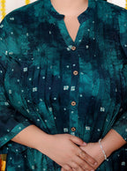 Plus Size Printed Women Teal Blue Tunic Dress-130028