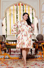 Plus Size Printed Women Off White Tunic Dress-130029