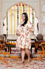 Plus Size Printed Women Off White Tunic Dress-130029