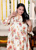 Plus Size Printed Women Off White Tunic Dress-130029