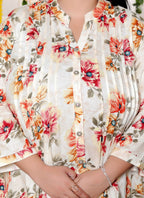 Plus Size Printed Women Off White Tunic Dress-130029