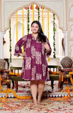 Plus Size Printed Women Purple Tunic Dress-130031