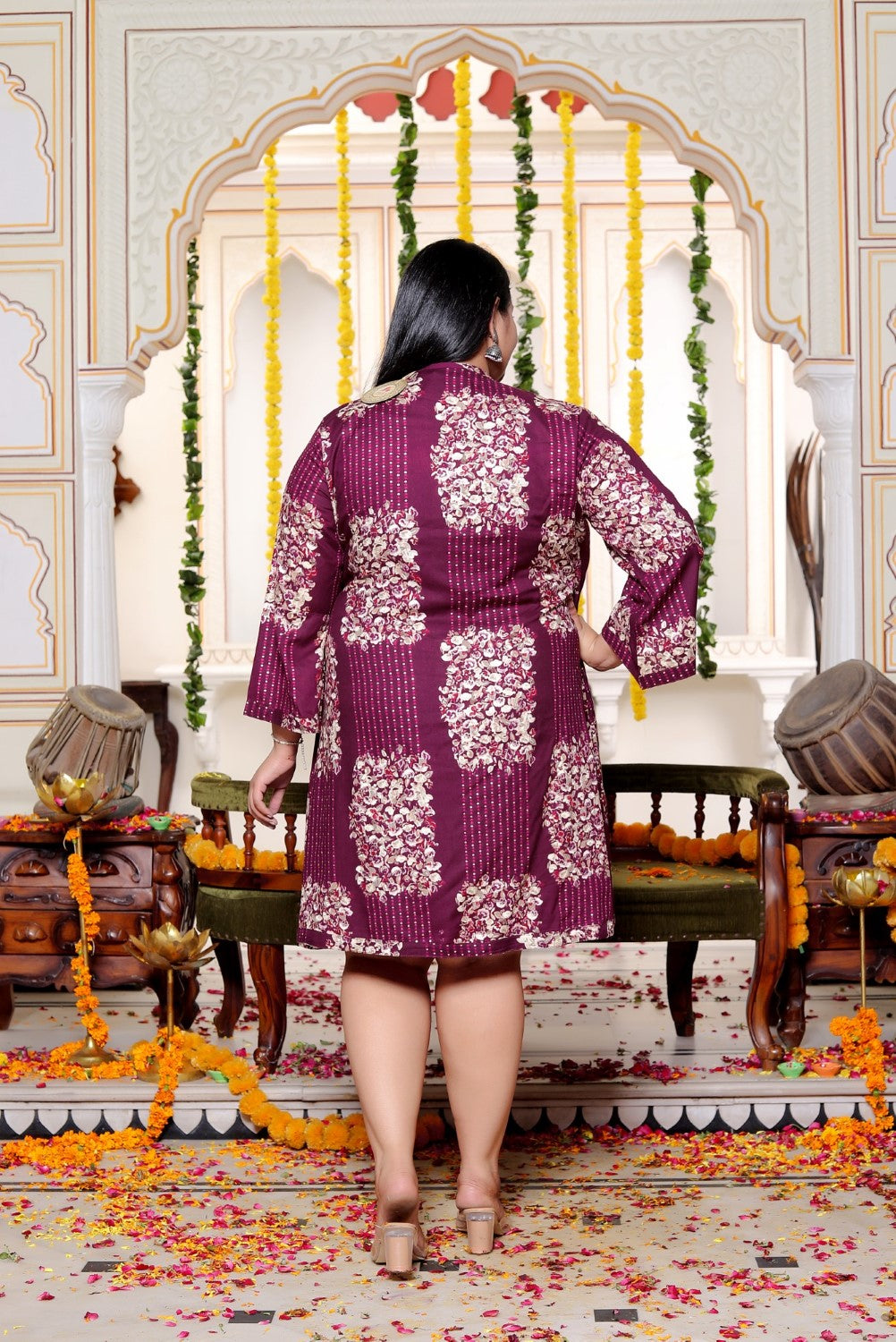 Plus Size Printed Women Purple Tunic Dress-130031