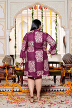 Plus Size Printed Women Purple Tunic Dress-130031