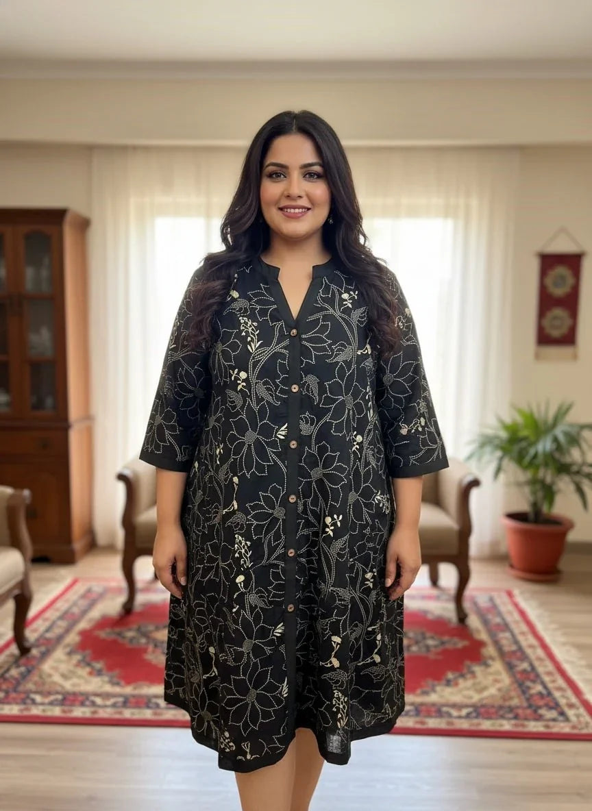 Plus Size Printed Women Black Tunic Dress-130033 Secondary image