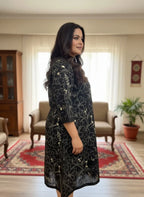 Plus Size Printed Women Black Tunic Dress-130033
