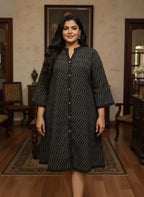 Plus Size Printed Women Black Tunic Dress-130034