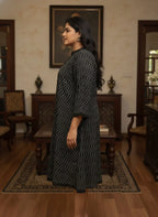 Plus Size Printed Women Black Tunic Dress-130034