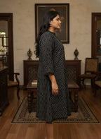 Plus Size Printed Women Black Tunic Dress-130034