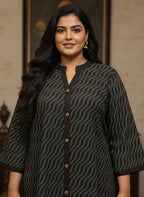 Plus Size Printed Women Black Tunic Dress-130034