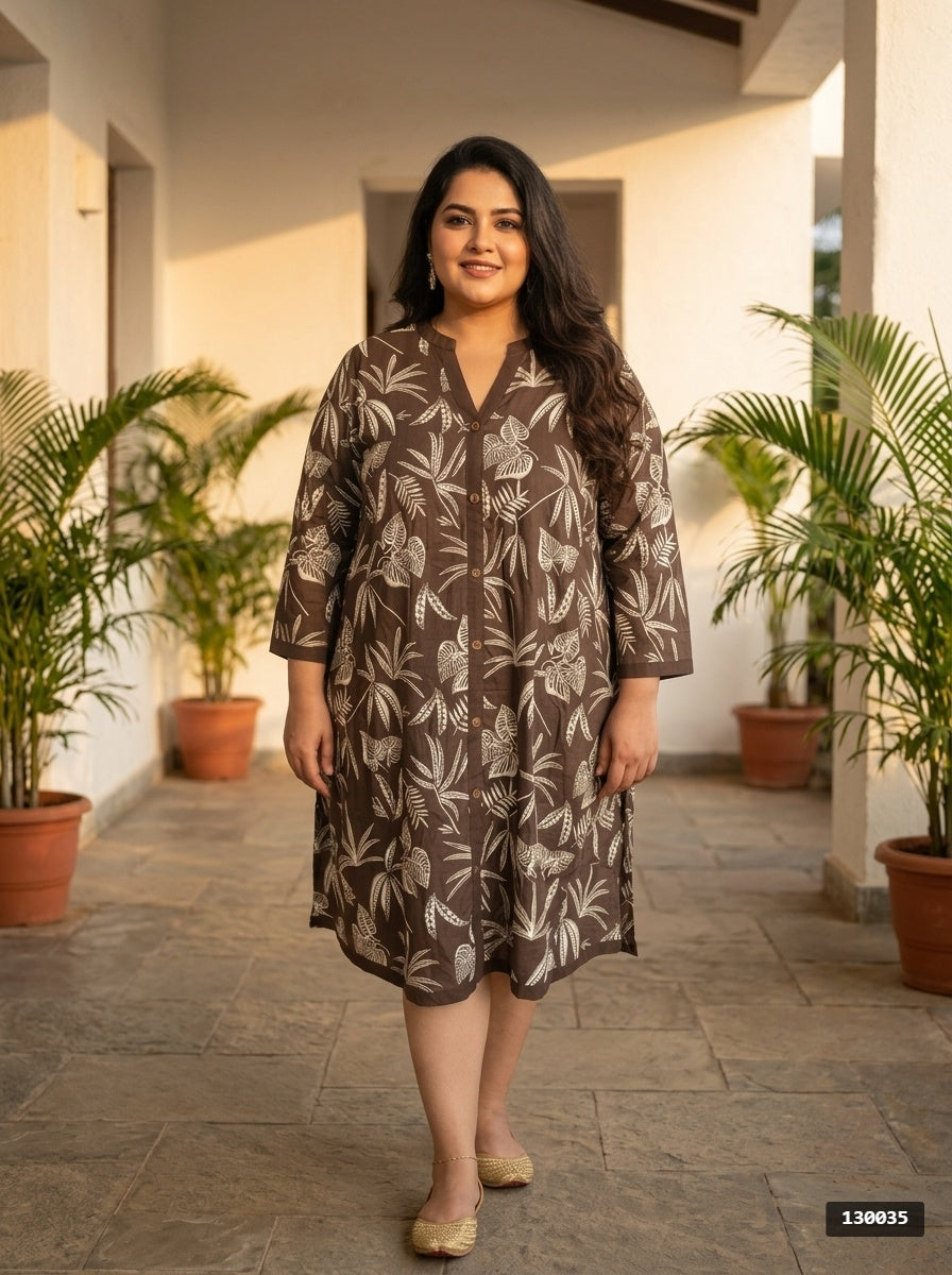 Printed Brown Tunic Dress Plus Size-130035