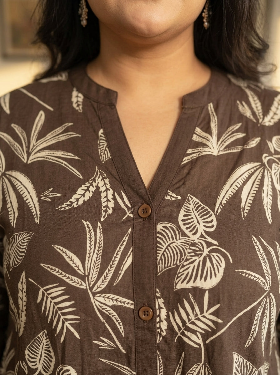 Printed Brown Tunic Dress Plus Size-130035