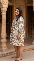 Plus Size Printed Women Off White Tunic Dress-130037