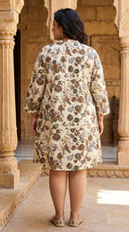 Plus Size Printed Women Off White Tunic Dress-130037