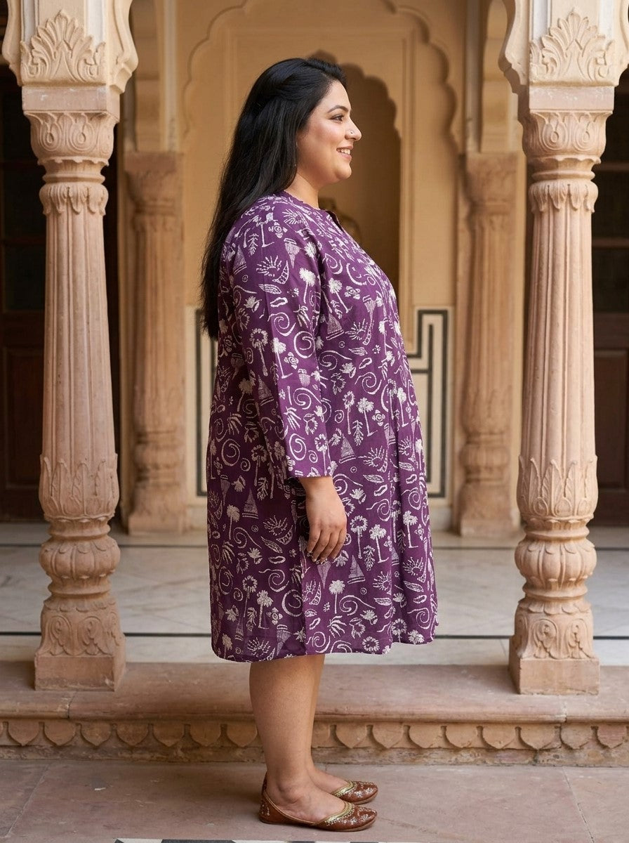 Plus Size Printed Women  Purple Tunic Dress-130039 Secondary image