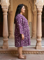 Plus Size Printed Women  Purple Tunic Dress-130039