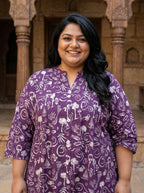 Plus Size Printed Women  Purple Tunic Dress-130039