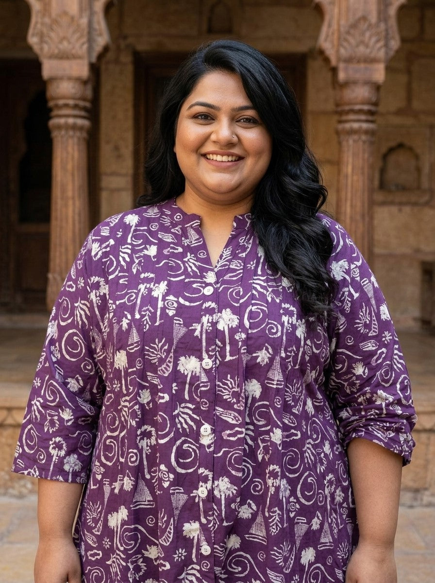 Plus Size Printed Women  Purple Tunic Dress-130039