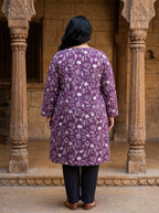 Plus Size Printed Women  Purple Tunic Dress-130039