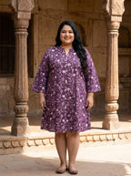 Plus Size Printed Women  Purple Tunic Dress-130039